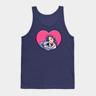 Cute Girl Hug Koala In Love Heart Cartoon Tank Top